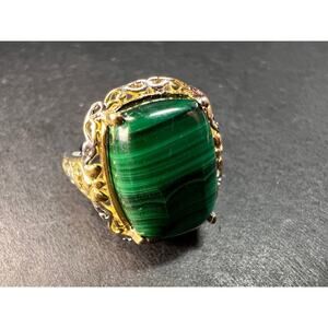 Karis Platinum & 18K Gold Plated Malachite Statement Ring Size 7